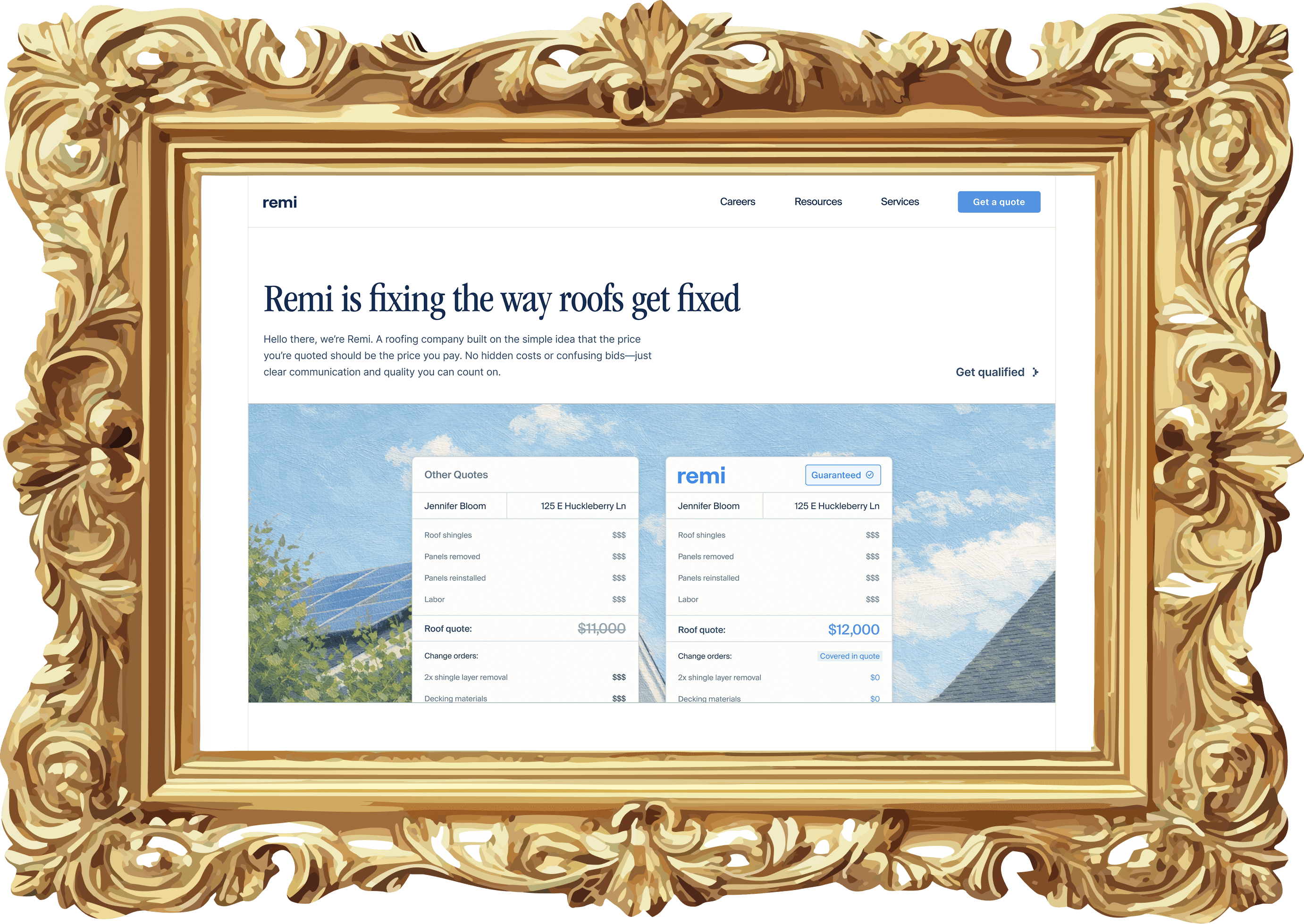 Remi project screenshot in gold frame